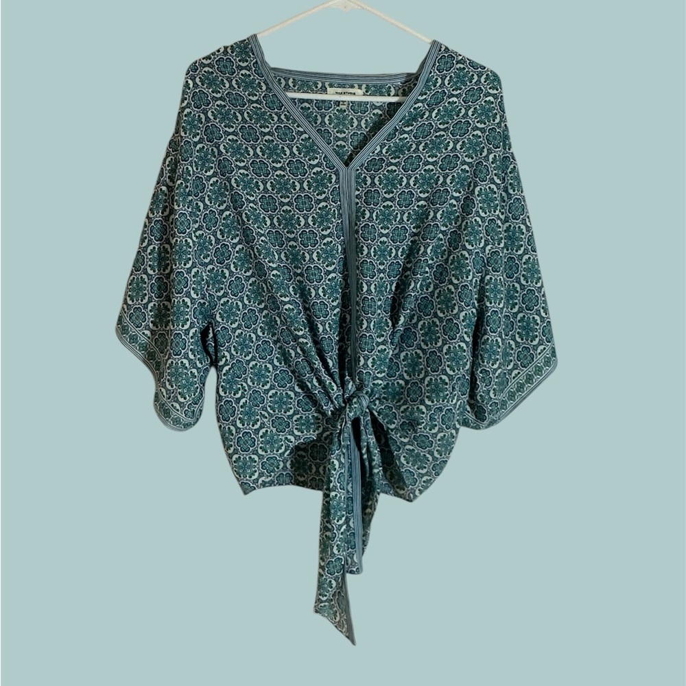 Max studio blue and white loose front tie blouse size M